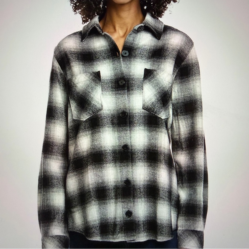 Lucky Brand Women’s Oversized Black & White Plaid Cotton Shacket -Size M
